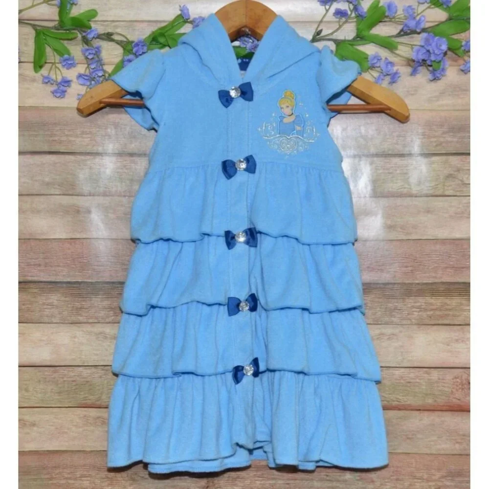 Disney Store Princess Cinderella Girls 5/6 Ruffle & Bow Swimsuit Hooded Cover Up